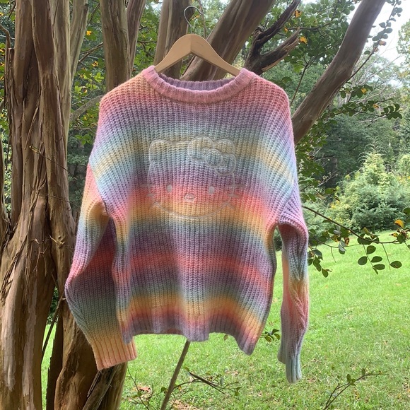 HELLO KITTY X FOREVER 21 Pastel Rainbow Gradient Wash Chunky Knit Sweater - Picture 6 of 11